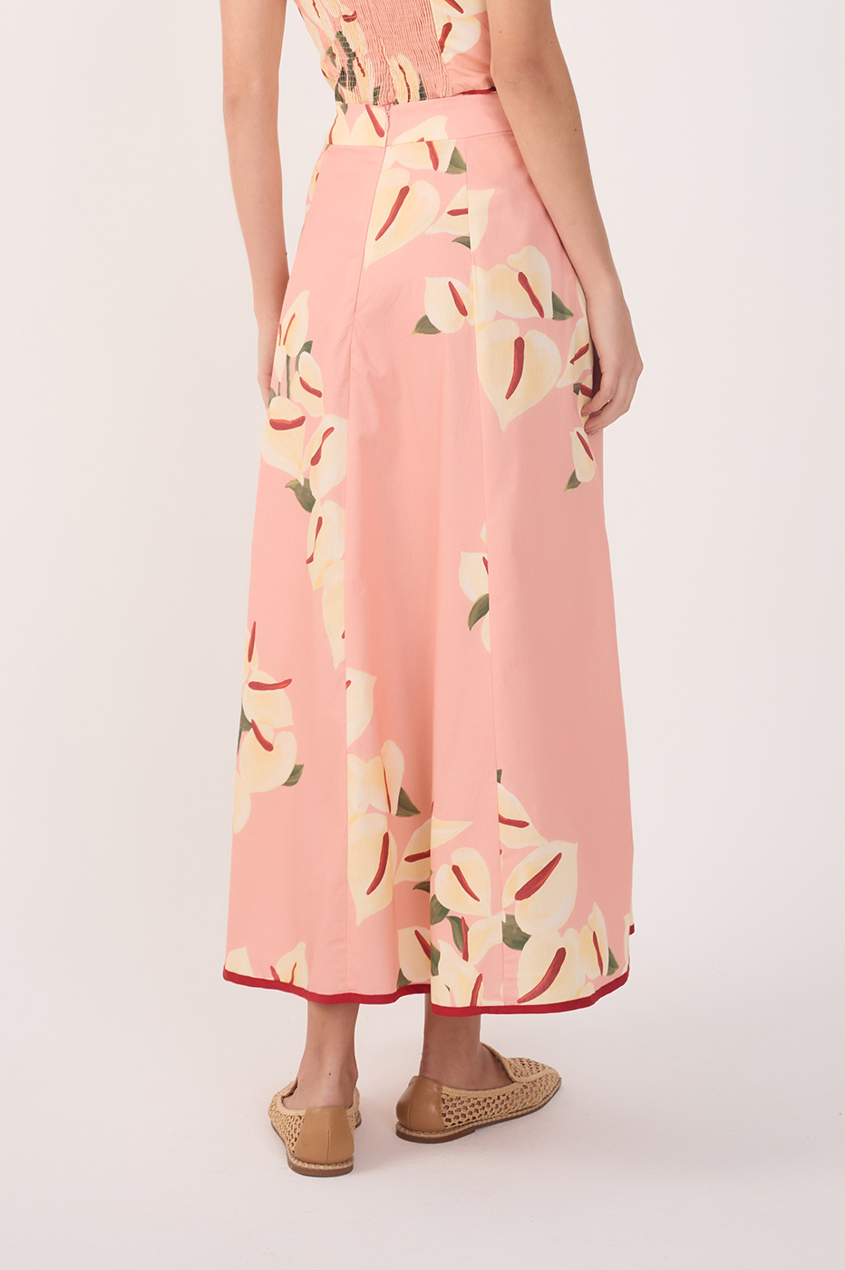 Pink Anturio Trim Detail Tricoline Maxi Skirt