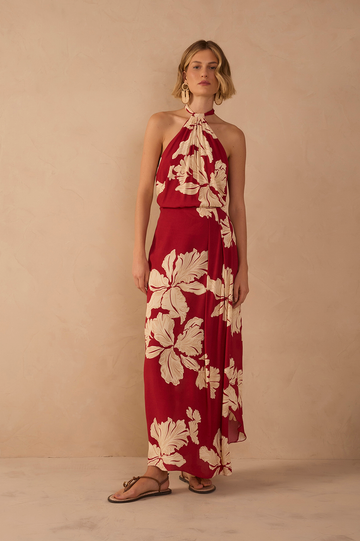 Red Petala Wrap Maxi Skirt