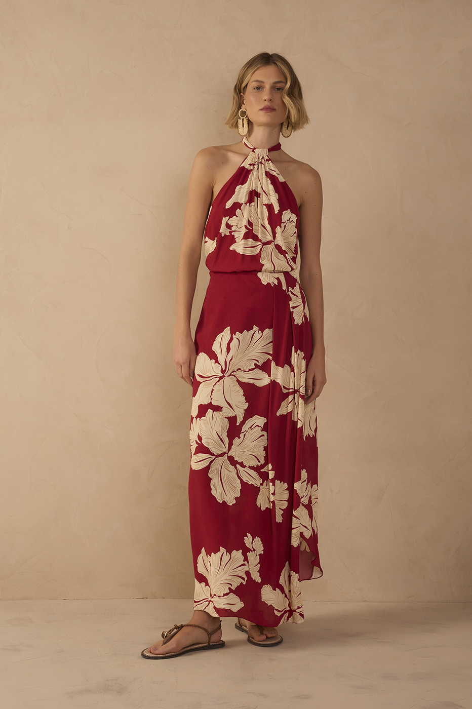 Red Petala Wrap Maxi Skirt