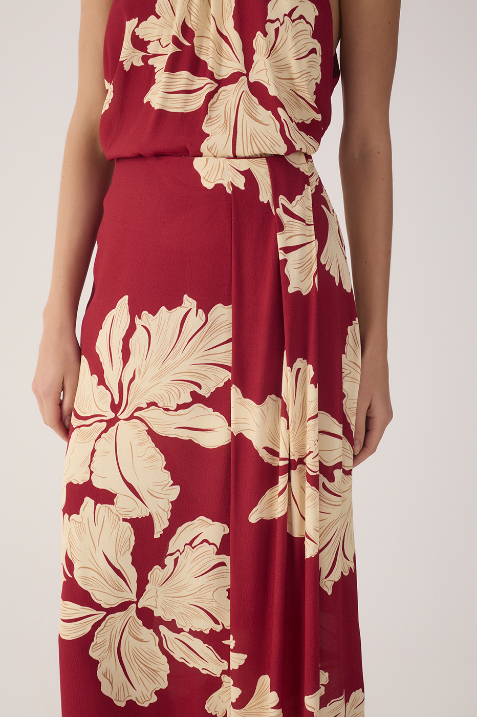 Red Petala Wrap Maxi Skirt