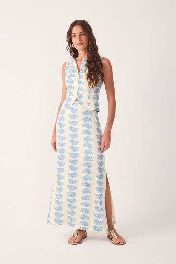 Off-White Aquario Side Slit Linen Maxi Skirt