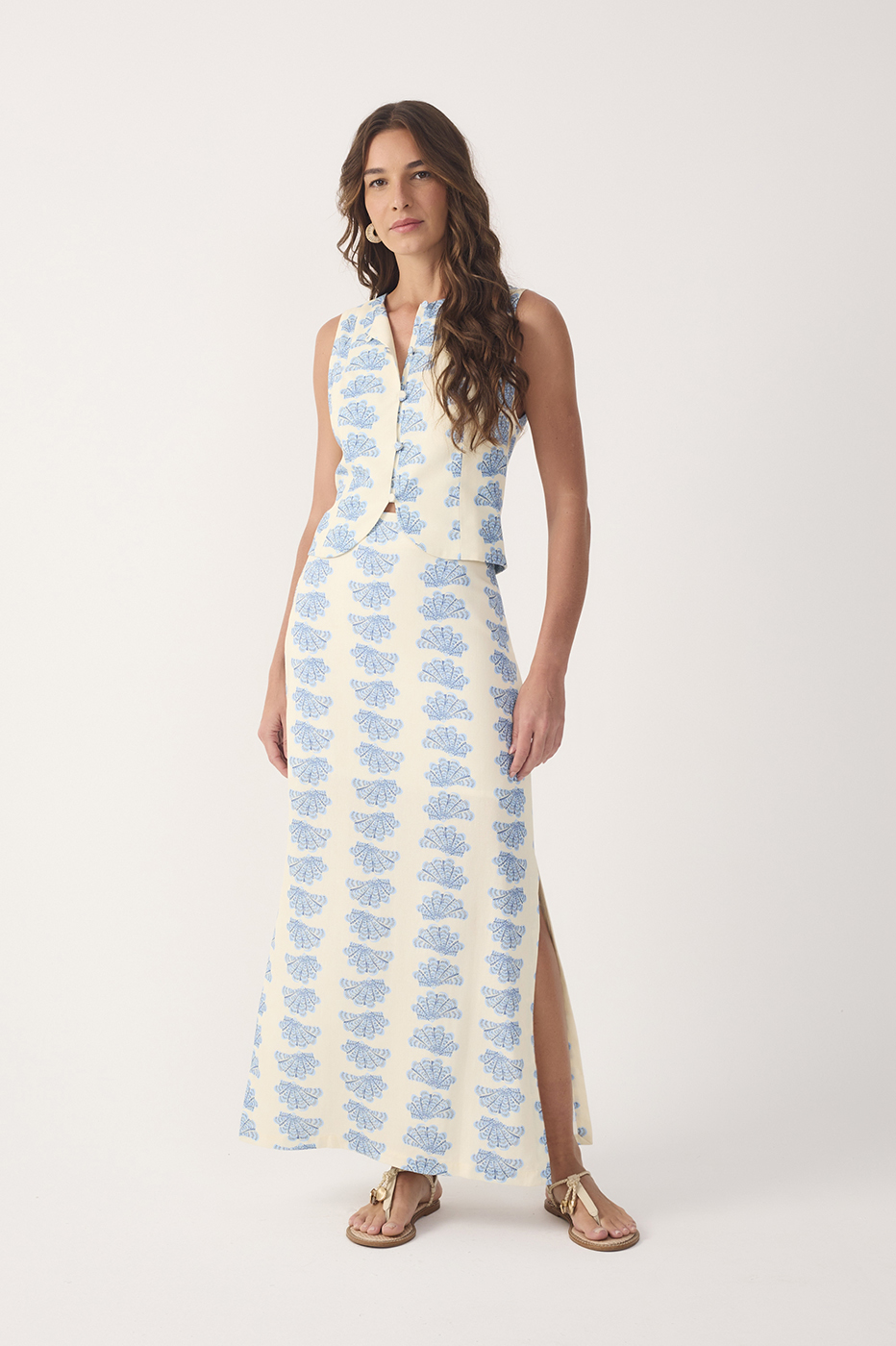 Off-White Aquario Side Slit Linen Maxi Skirt