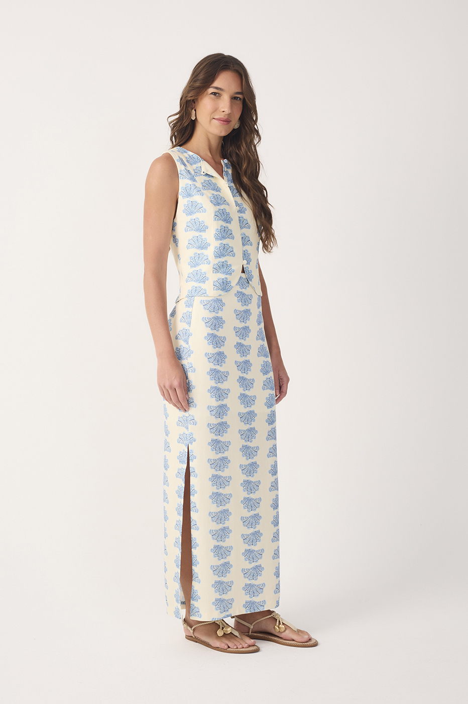 Off-White Aquario Side Slit Linen Maxi Skirt