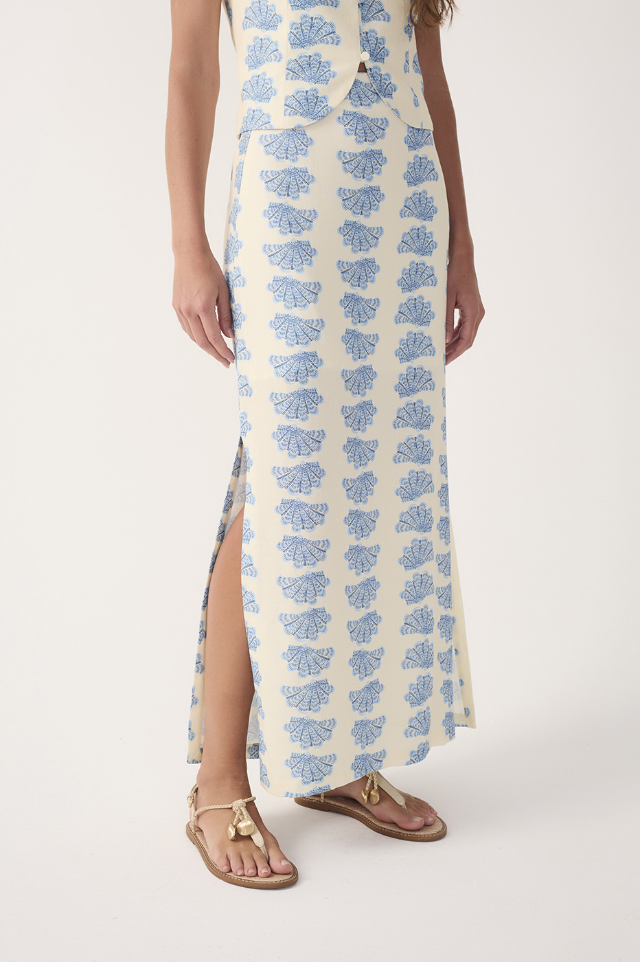 Off-White Aquario Side Slit Linen Maxi Skirt