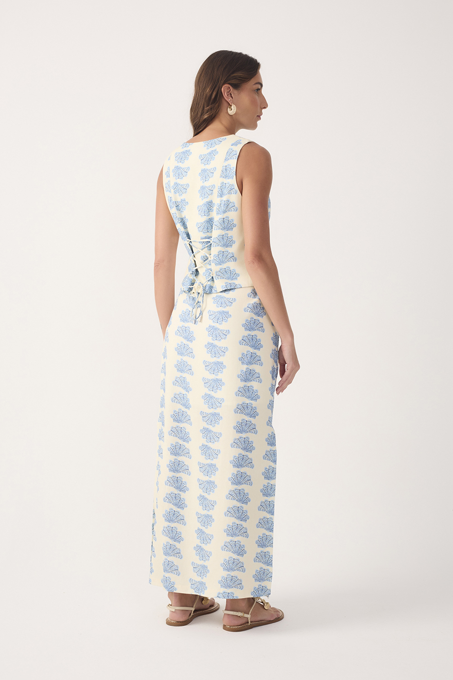 Off-White Aquario Side Slit Linen Maxi Skirt