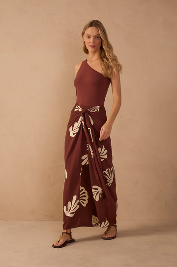 Brown Mares Front Ties Tassels Maxi Skirt