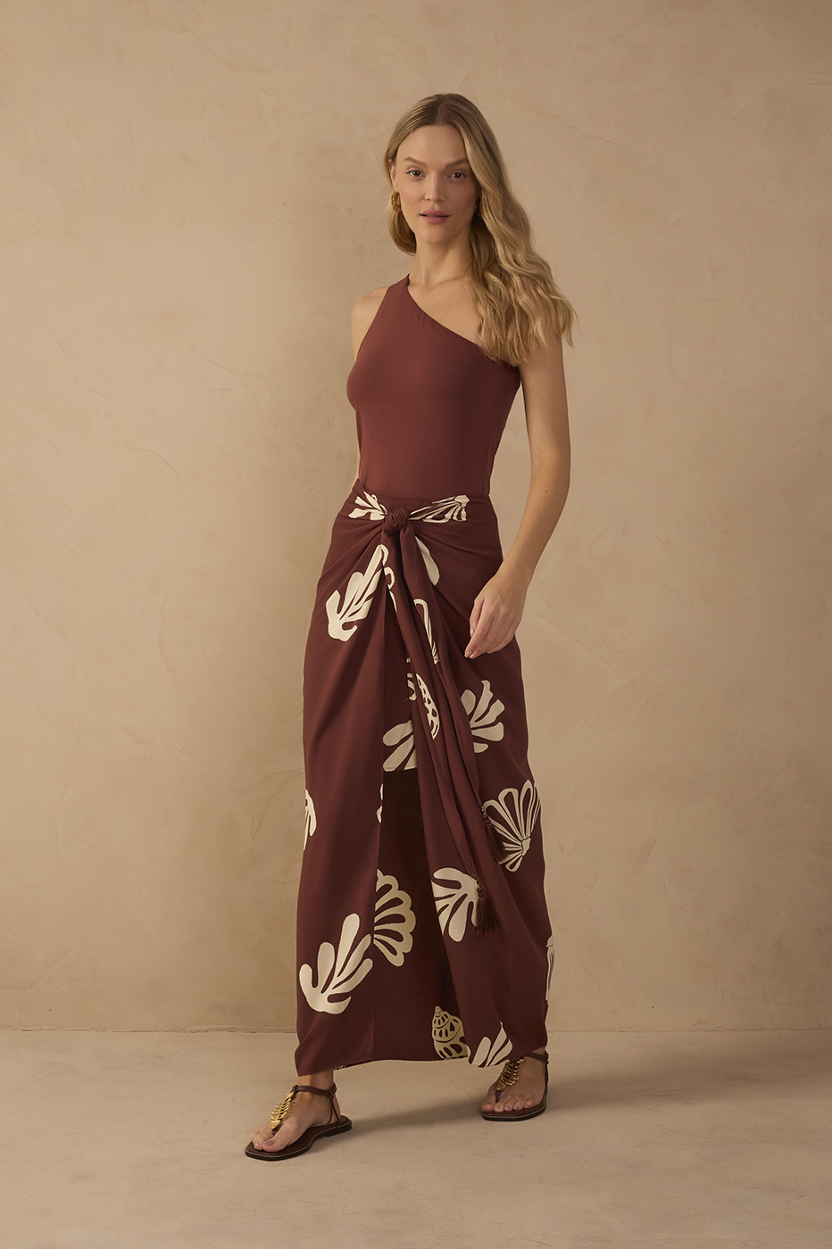 Brown Mares Front Ties Tassels Maxi Skirt