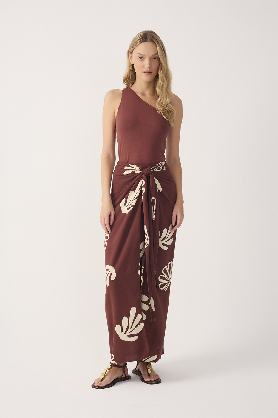 Brown Mares Front Ties Tassels Maxi Skirt