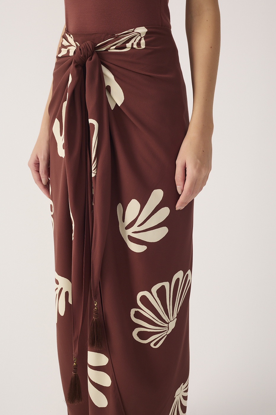 Brown Mares Front Ties Tassels Maxi Skirt
