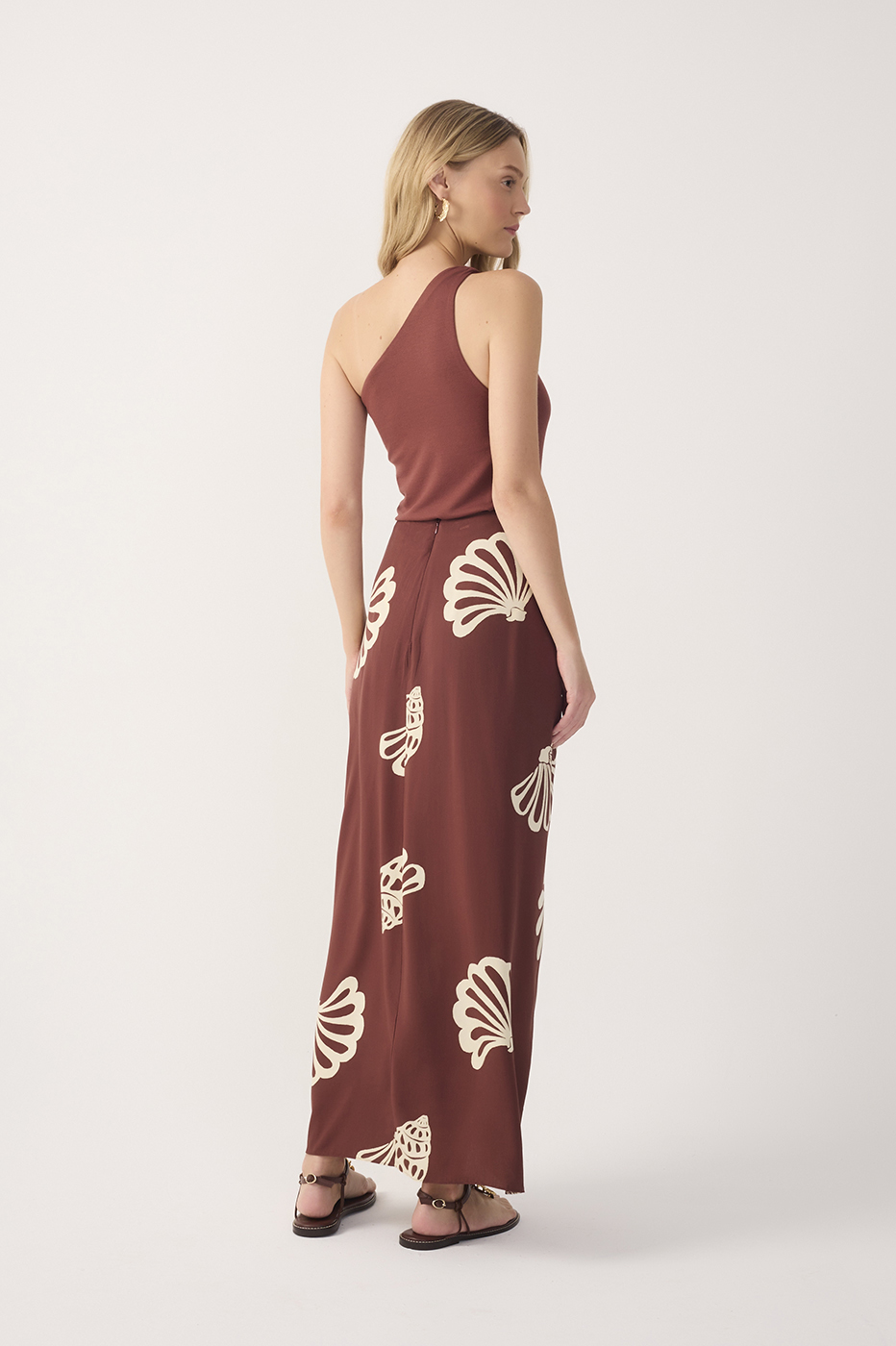 Brown Mares Front Ties Tassels Maxi Skirt