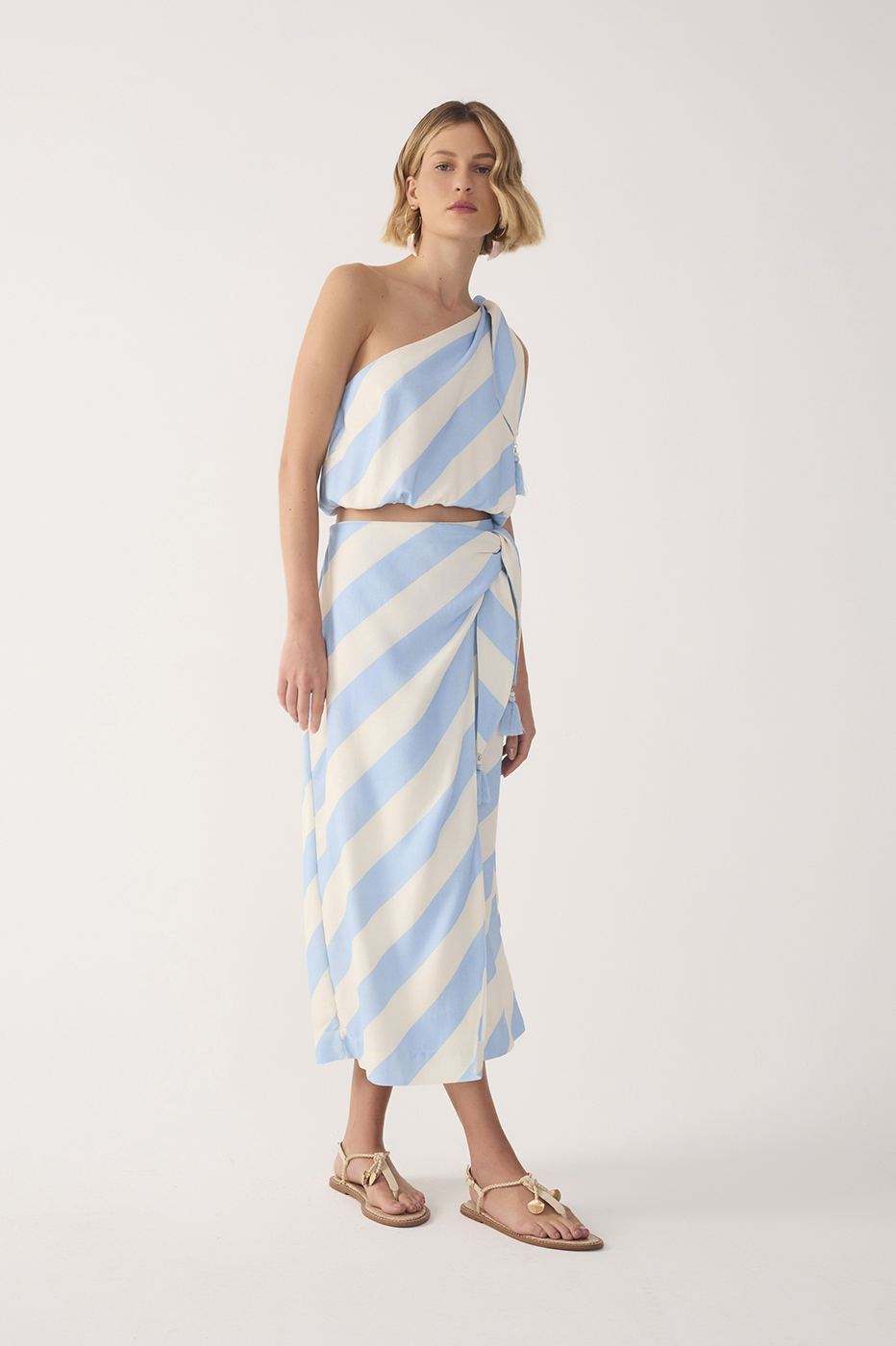 Blue Caminho Front Ties Linen Midi Skirt