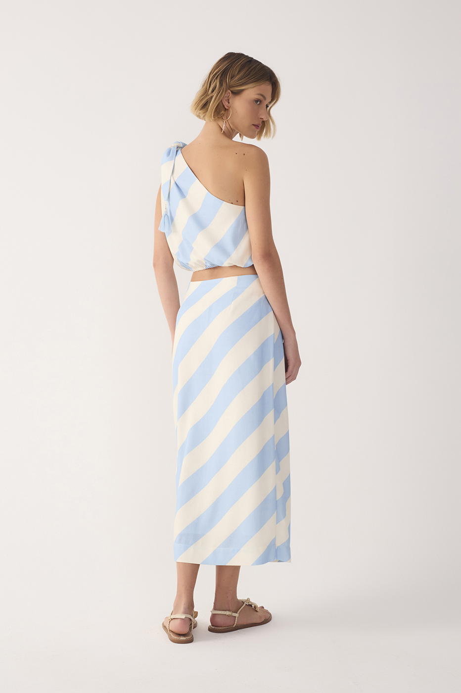 Blue Caminho Front Ties Linen Midi Skirt