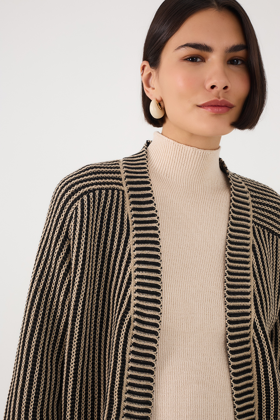 Off-White And Black Cuffed Tricot Cardigan
