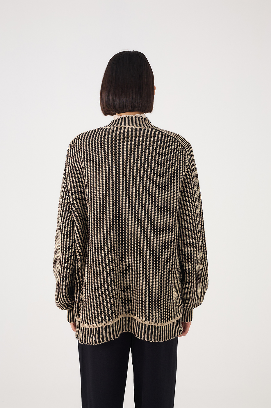 Off-White And Black Cuffed Tricot Cardigan