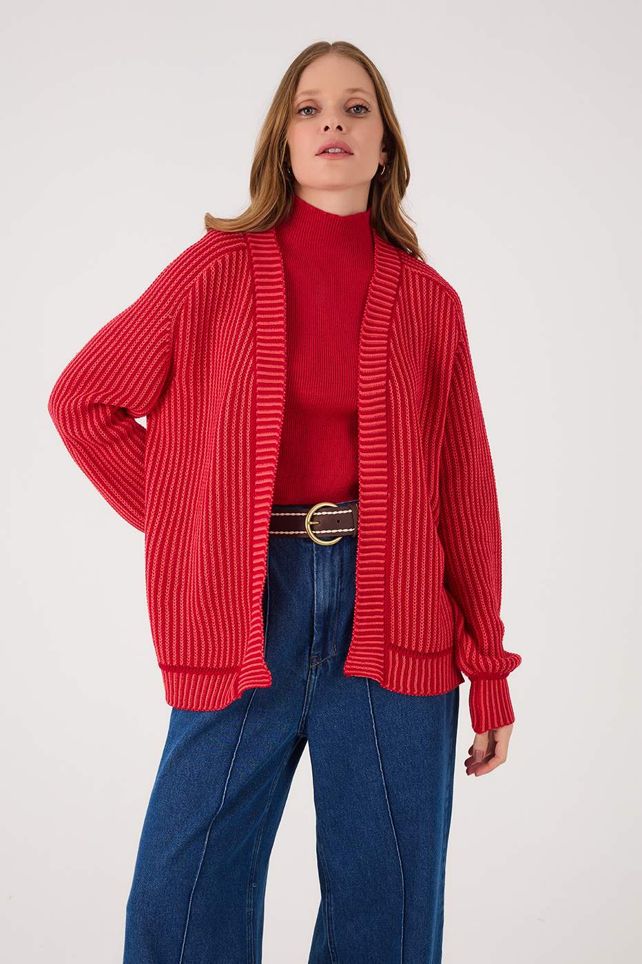 Red Encanto Cuffed Tricot Cardigan