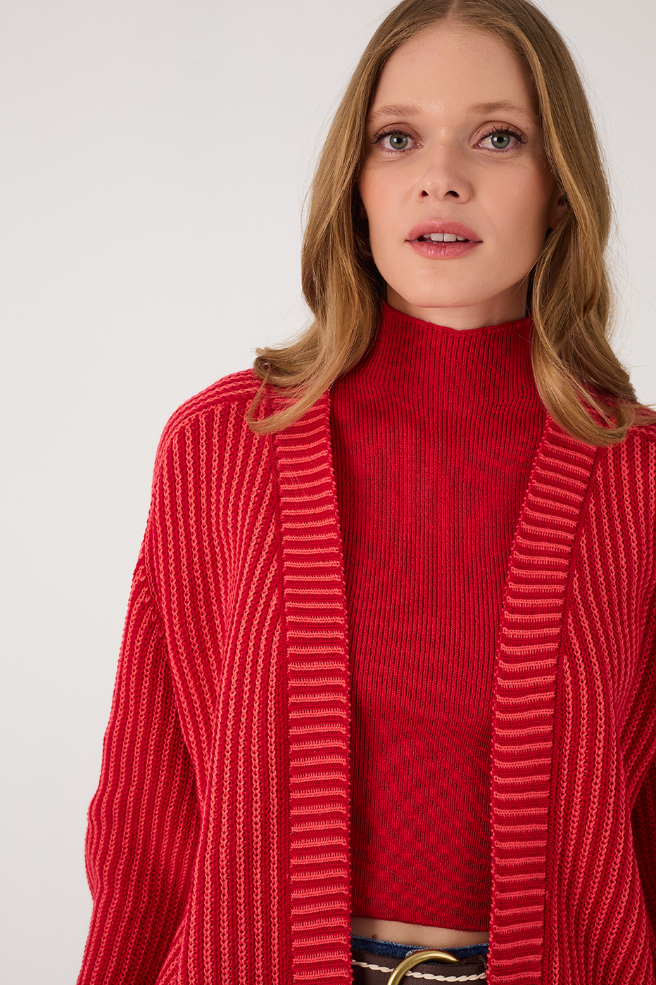 Red Encanto Cuffed Tricot Cardigan