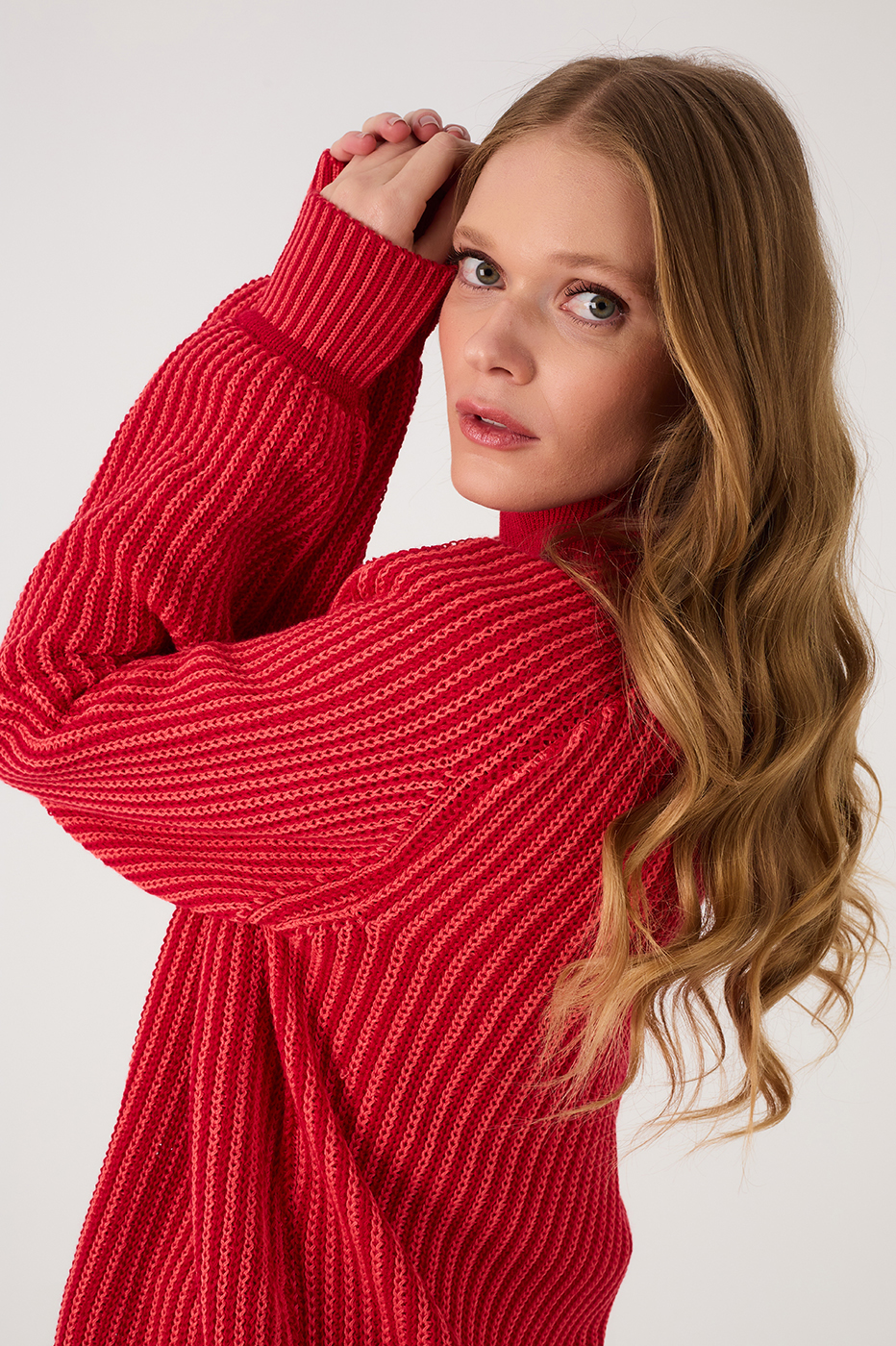 Red Encanto Cuffed Tricot Cardigan