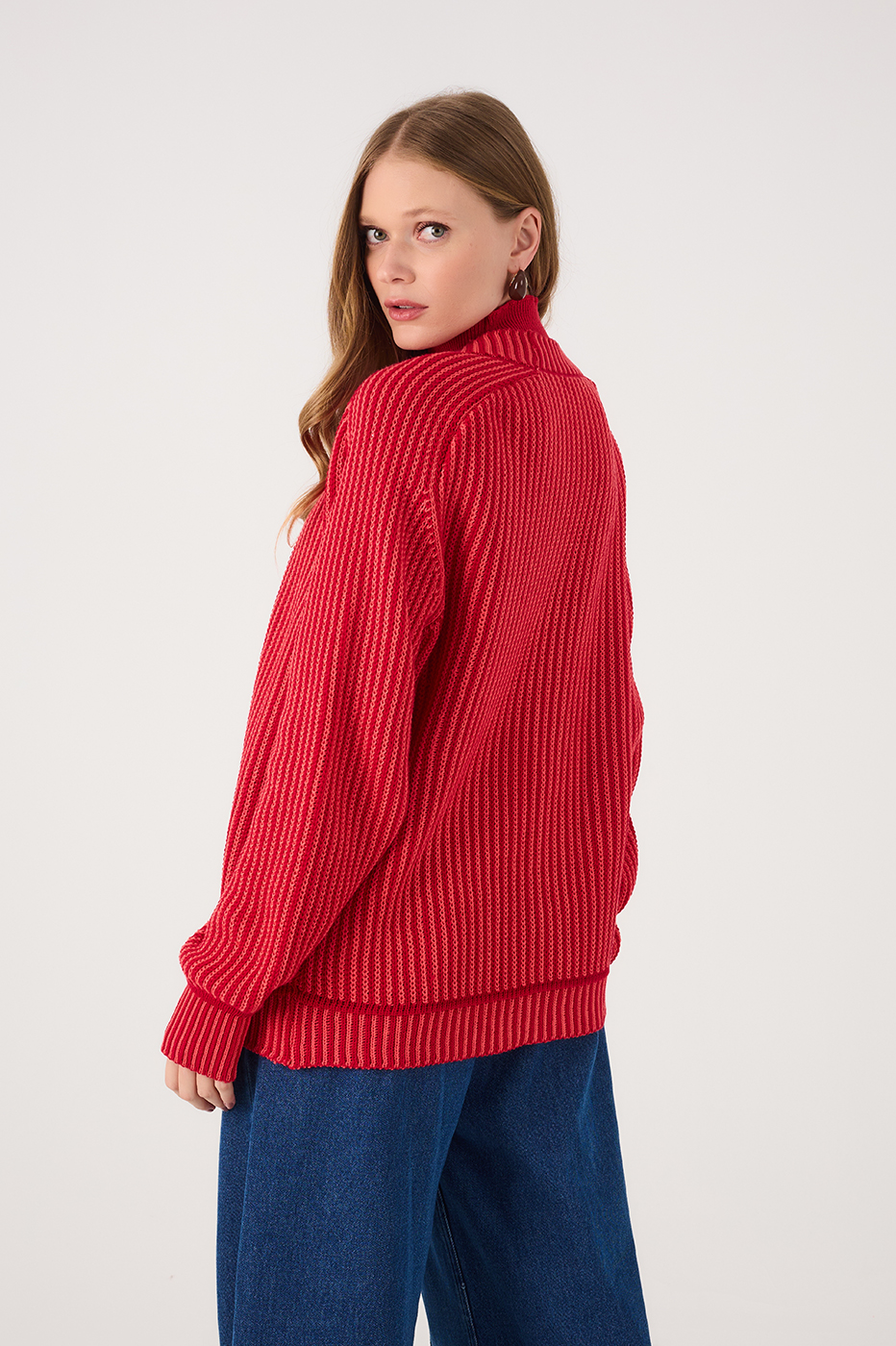Red Encanto Cuffed Tricot Cardigan