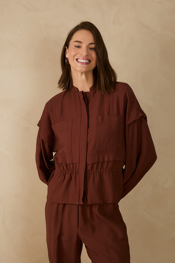 Brown Caffeine Drawstring Overlay Parka Jacket