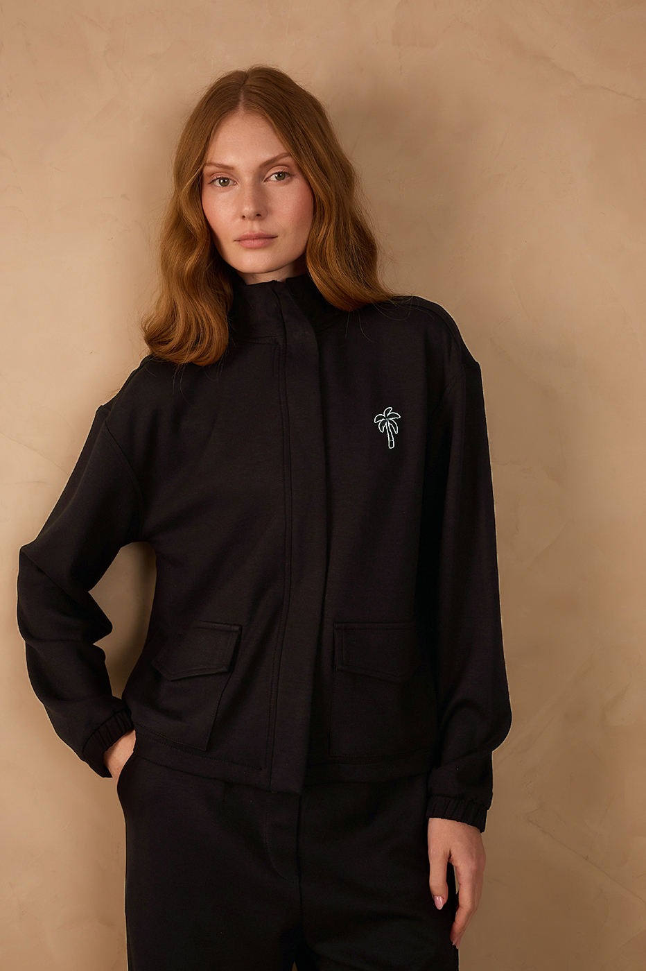 Black Topstitching Long Sleeve Jacket