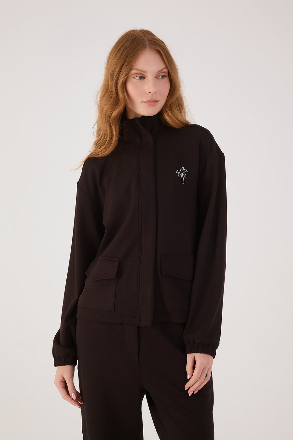Black Topstitching Long Sleeve Jacket