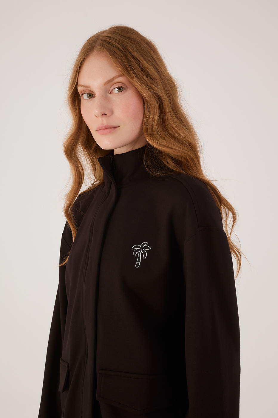 Black Topstitching Long Sleeve Jacket