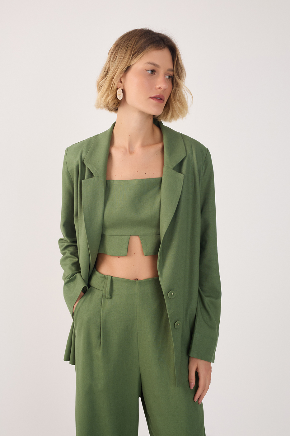 Linen Button Sleeve Blazer