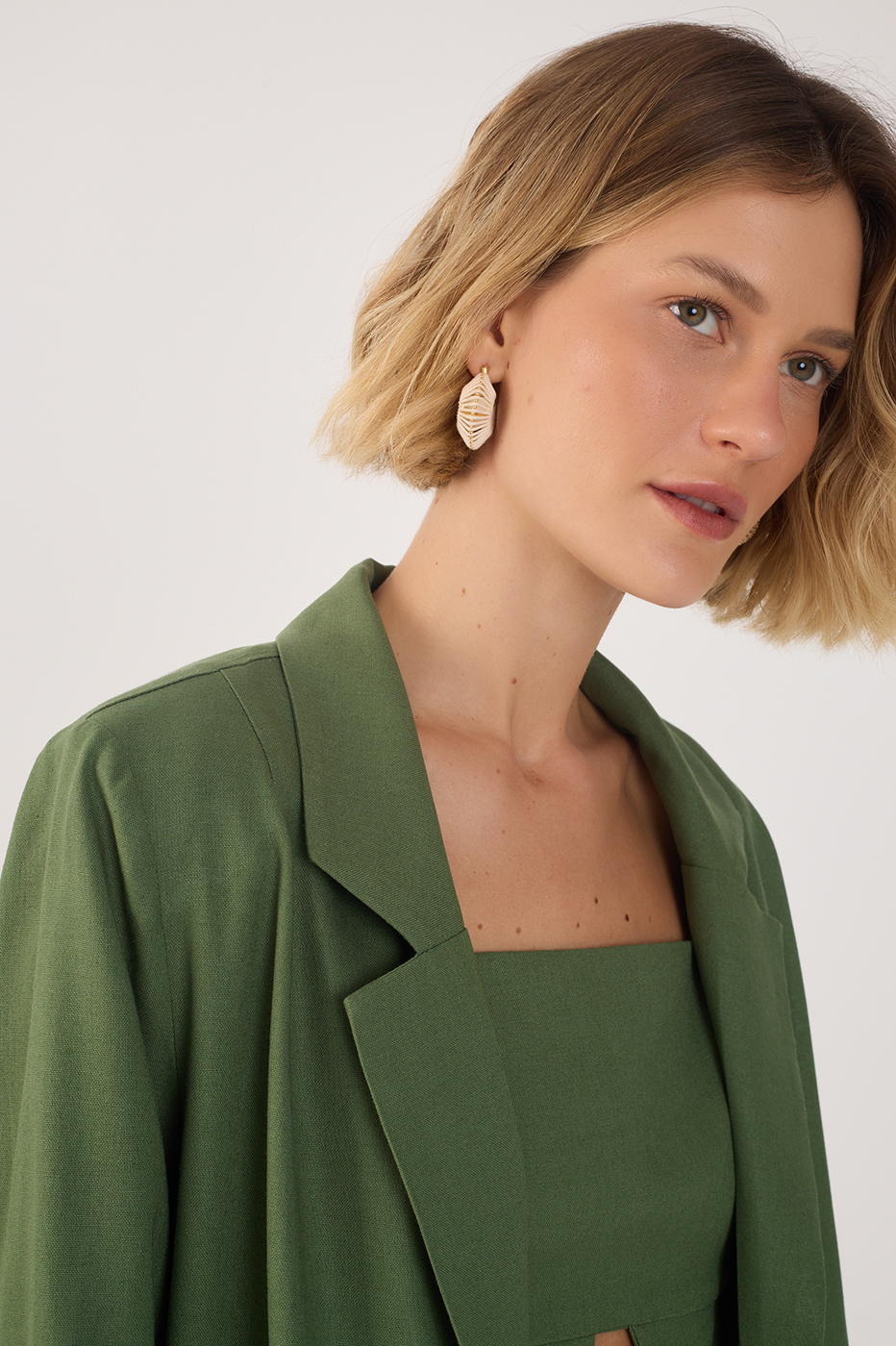 Linen Button Sleeve Blazer