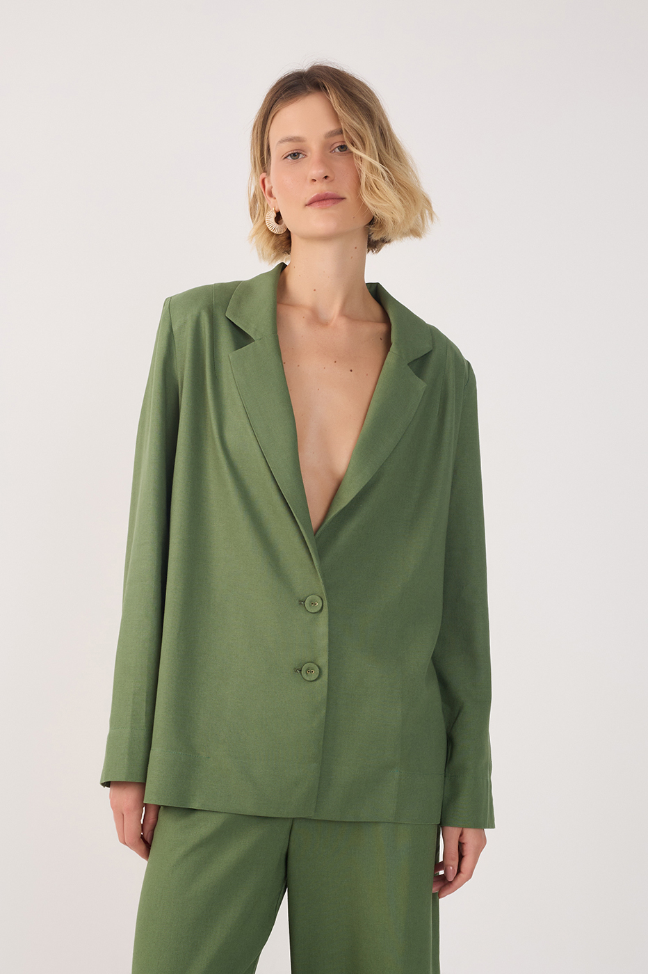 Linen Button Sleeve Blazer