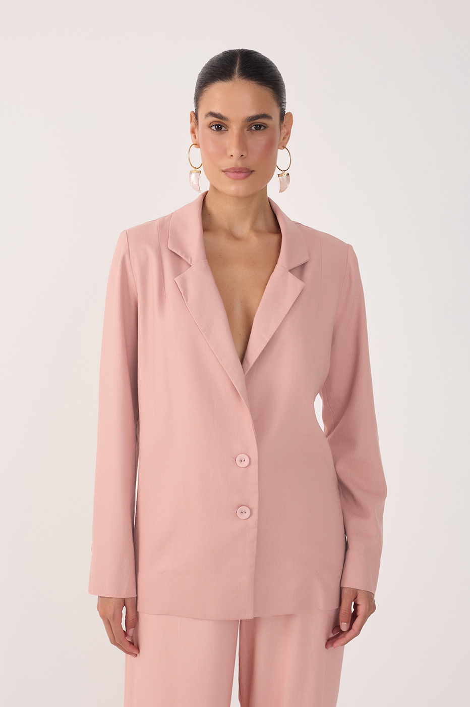 Linen Button Sleeve Blazer