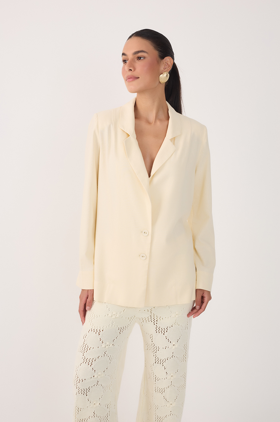 Linen Button Sleeve Blazer