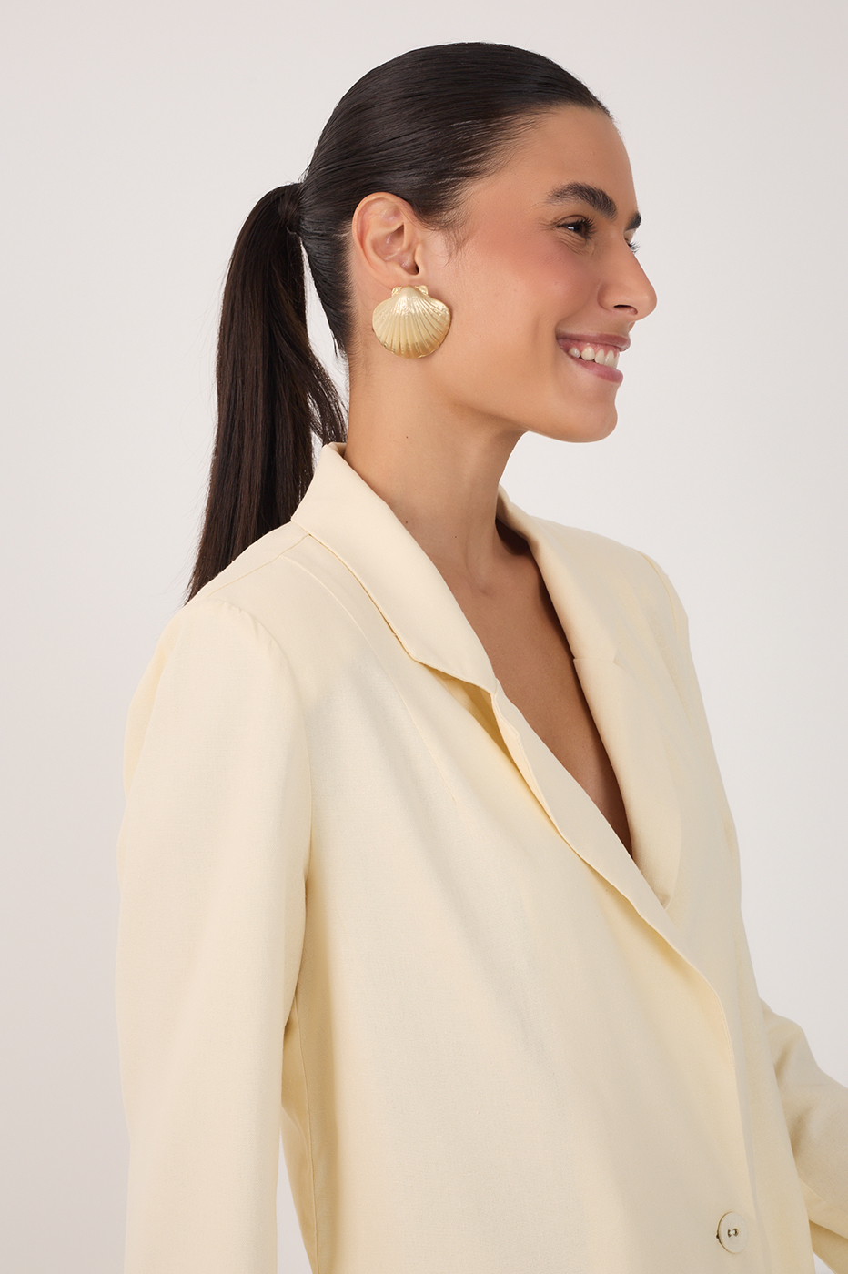Linen Button Sleeve Blazer