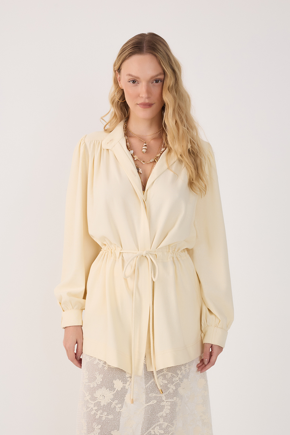 Beige Collared Adjustable Waist Parka