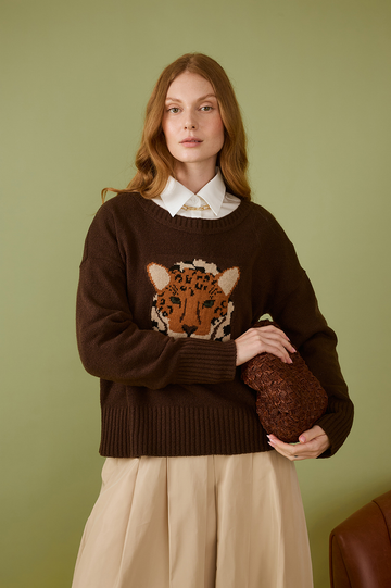 Leopard Print Jacquard knit jacket