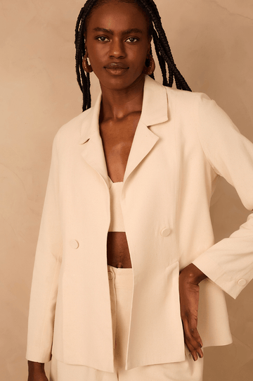 Off-White Notched Lapel Slit Linen Blazer