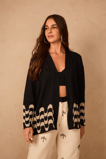 Black Orla V Neck Tricot Cardigan