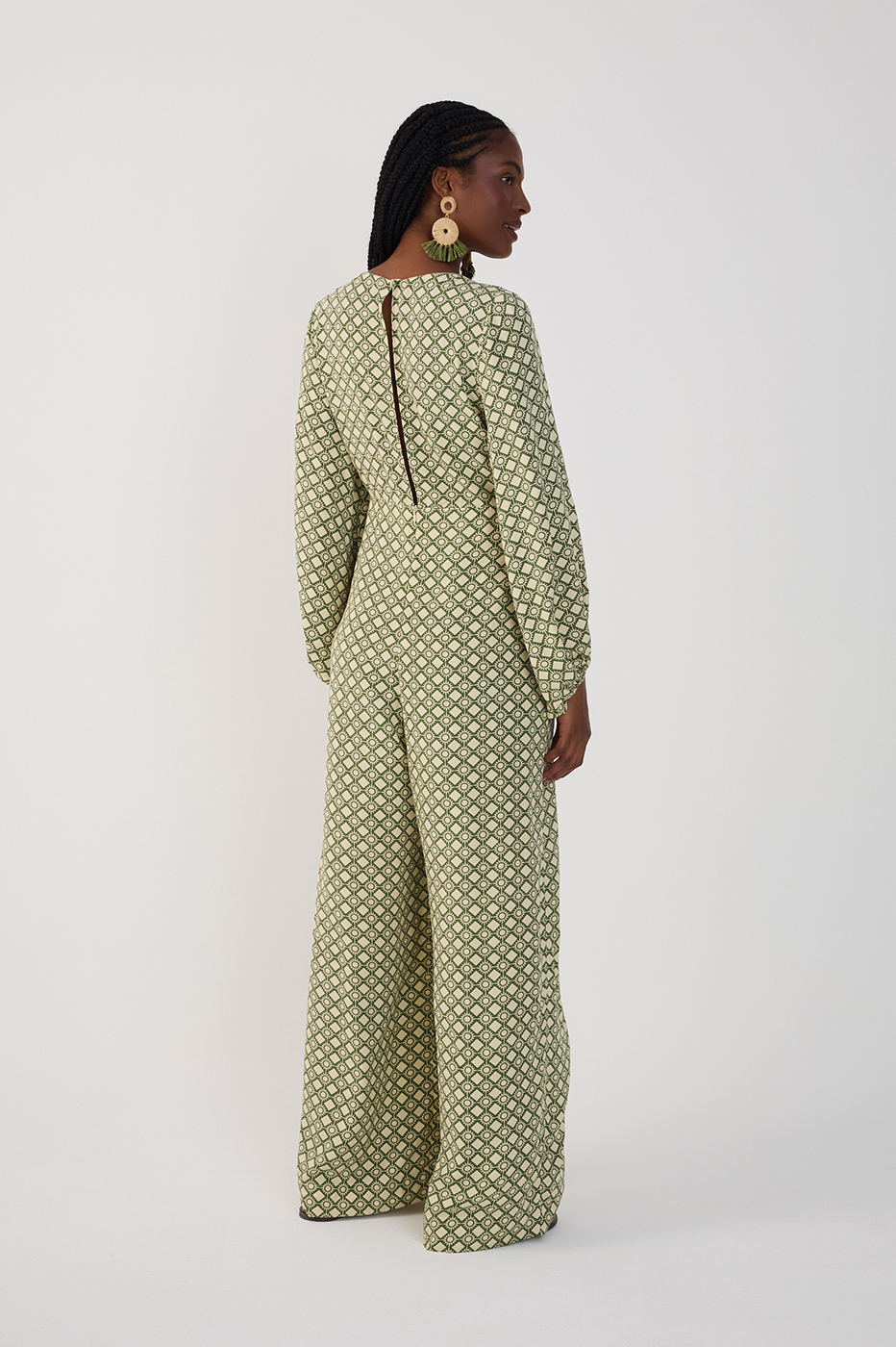 Green Amanhecer Ties Long Sleeve Jumpsuit