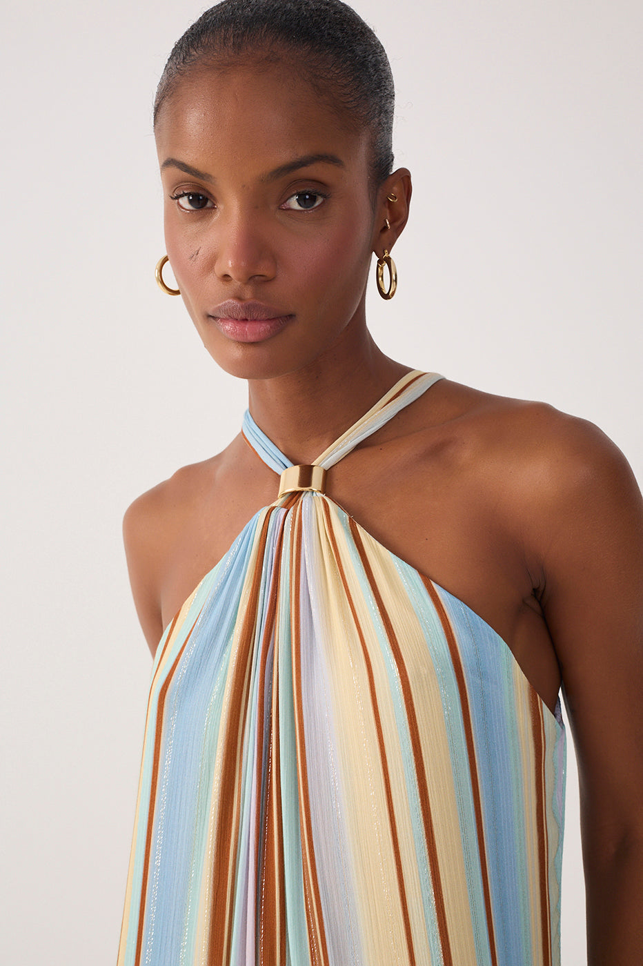 Multicolor Listra C¨¦u Halter Neck Lurex Jumpsuit