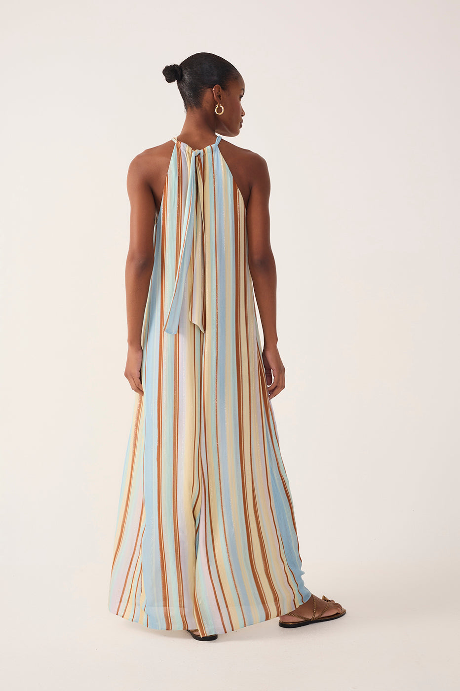 Multicolor Listra C¨¦u Halter Neck Lurex Jumpsuit