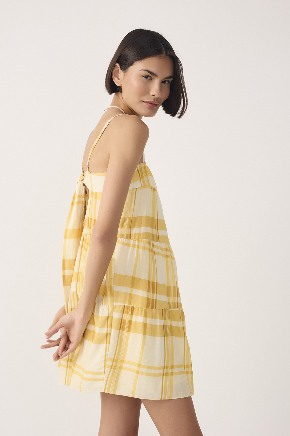 Yellow Frescor Square Neck Tiered Romper