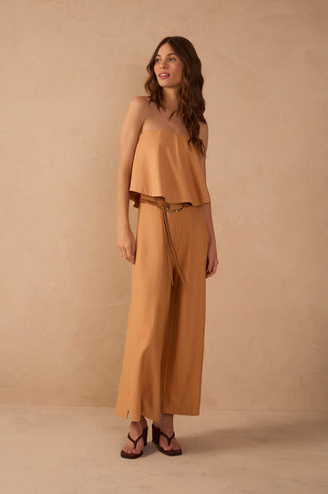 Brown Risca De Giz Strapless Layered Jumpsuit