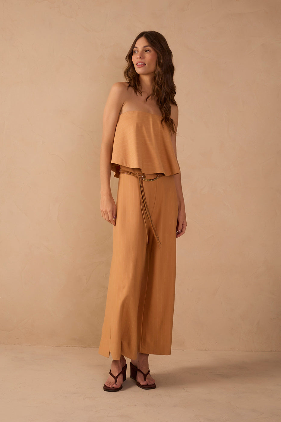 Brown Risca De Giz Strapless Layered Jumpsuit