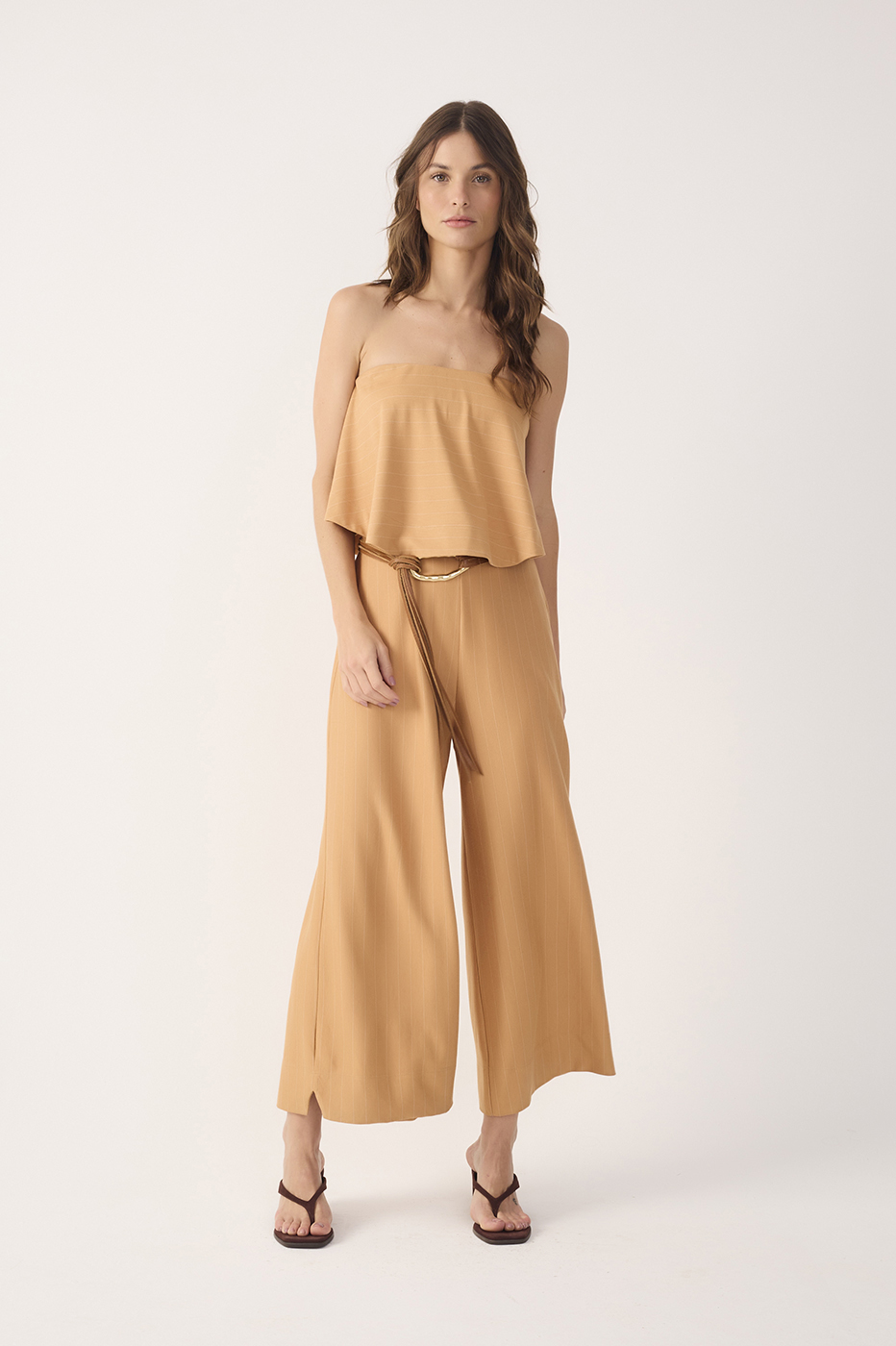 Brown Risca De Giz Strapless Layered Jumpsuit