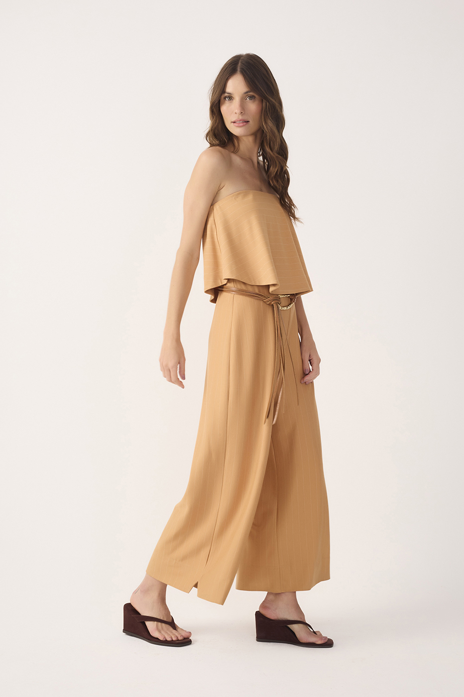 Brown Risca De Giz Strapless Layered Jumpsuit