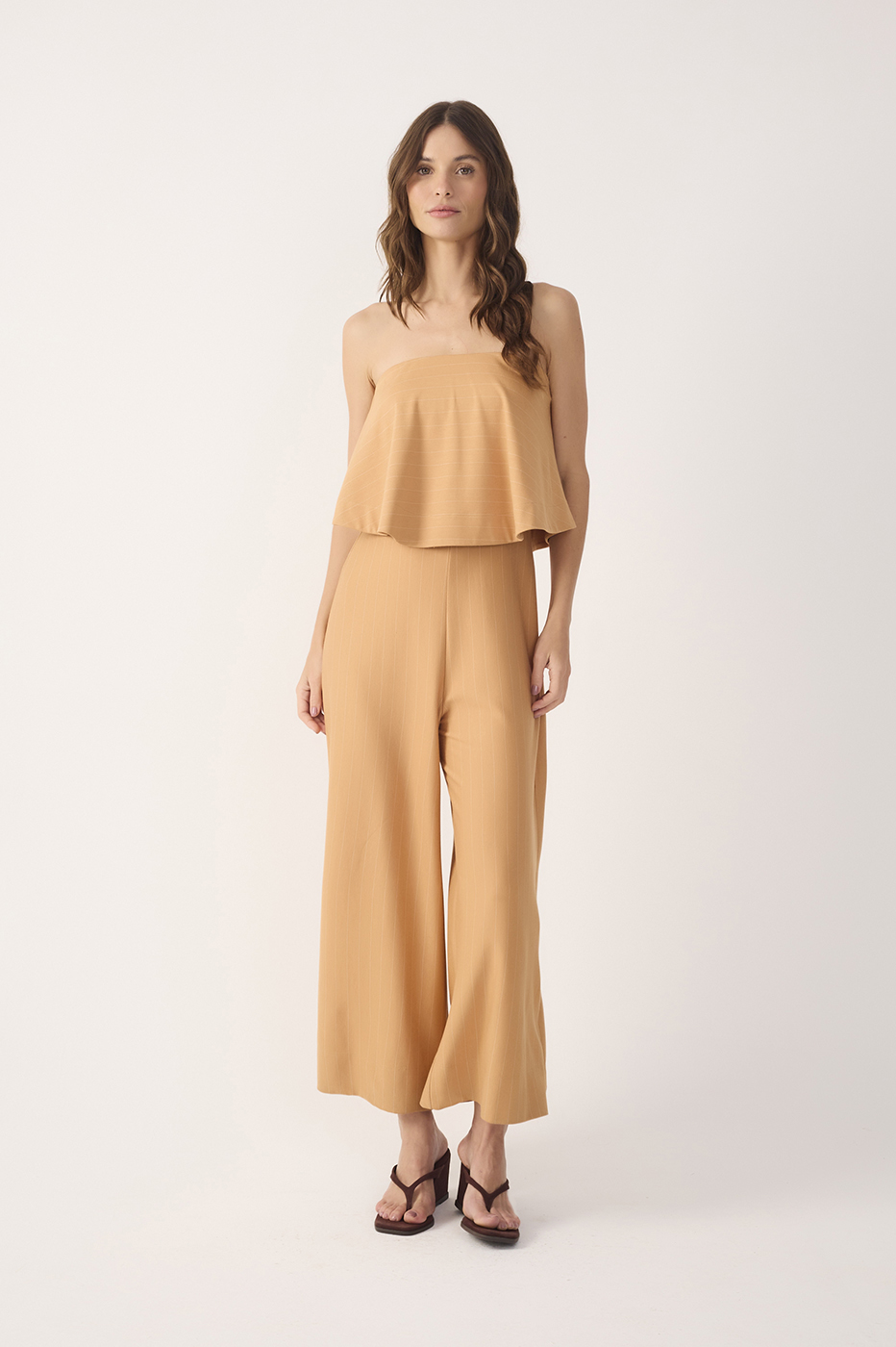 Brown Risca De Giz Strapless Layered Jumpsuit