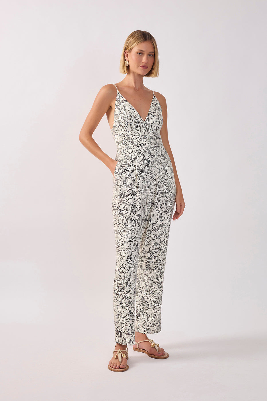 Ponto a Ponto Print Linen Jumpsuit