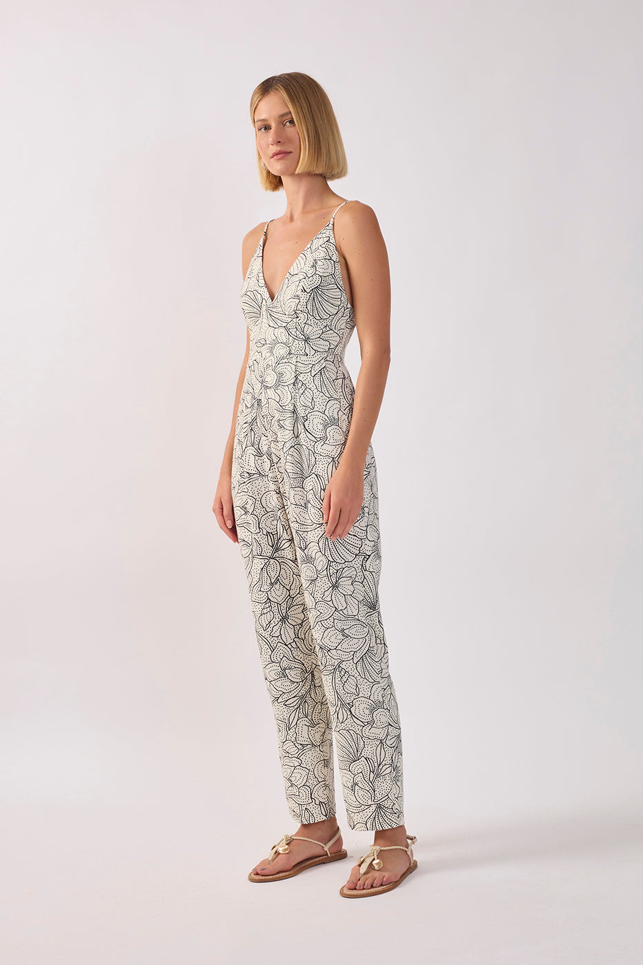 Ponto a Ponto Print Linen Jumpsuit
