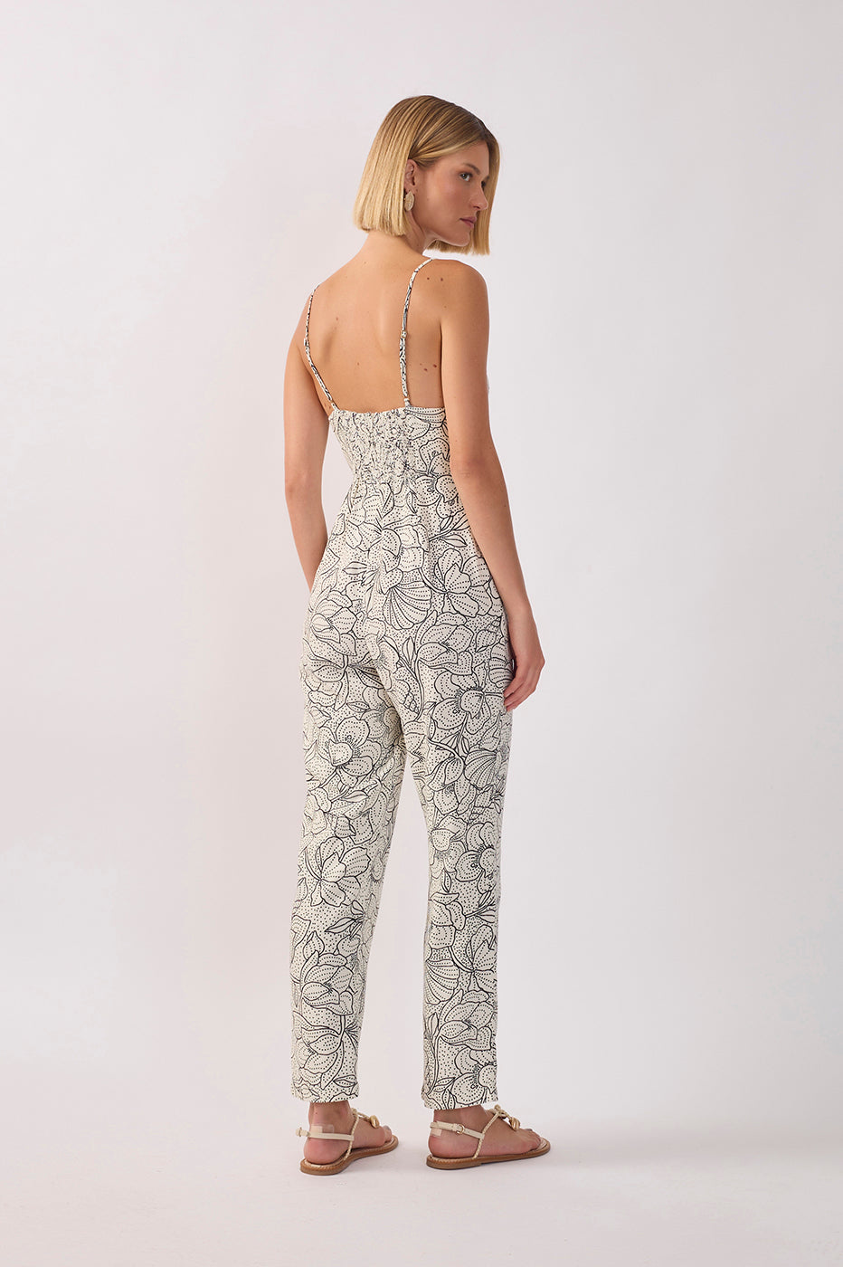 Ponto a Ponto Print Linen Jumpsuit