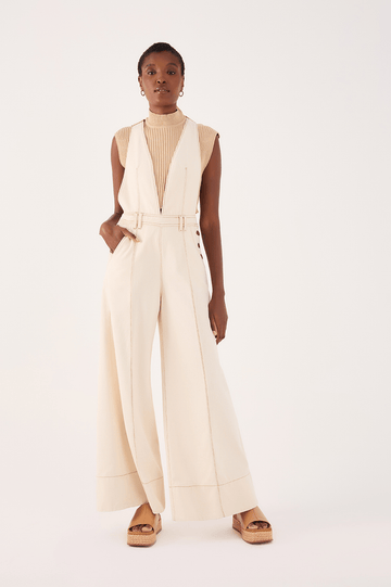 Pleated Button-Front Twill Overall