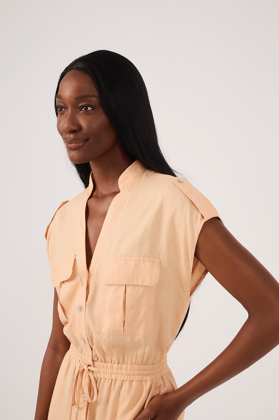 Beige Elastic Waist Jumpsuit